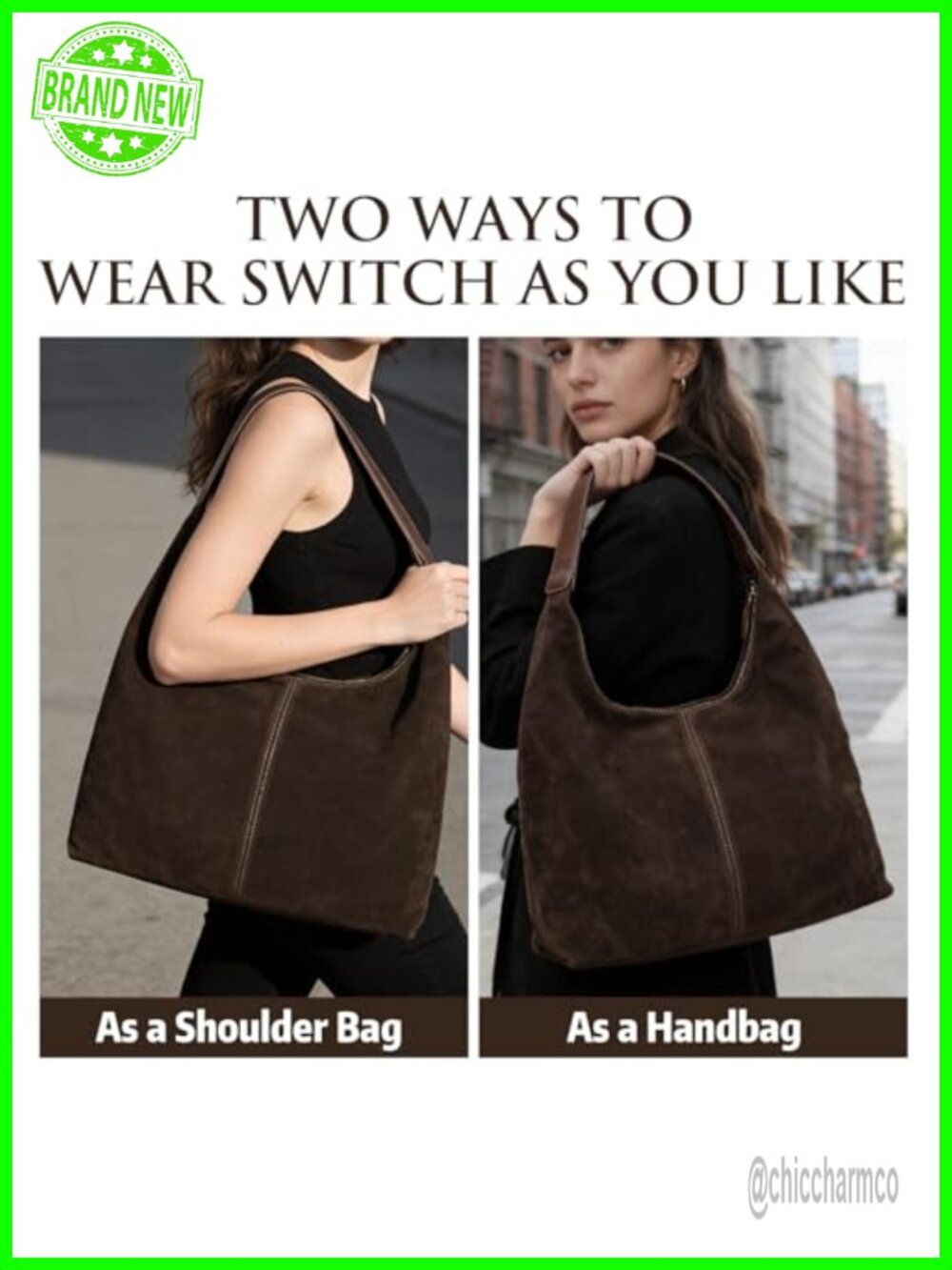 Faux Suede Slouchy Hobo Shoulder Bag with Zipper Pockets - Picture 3 of 6